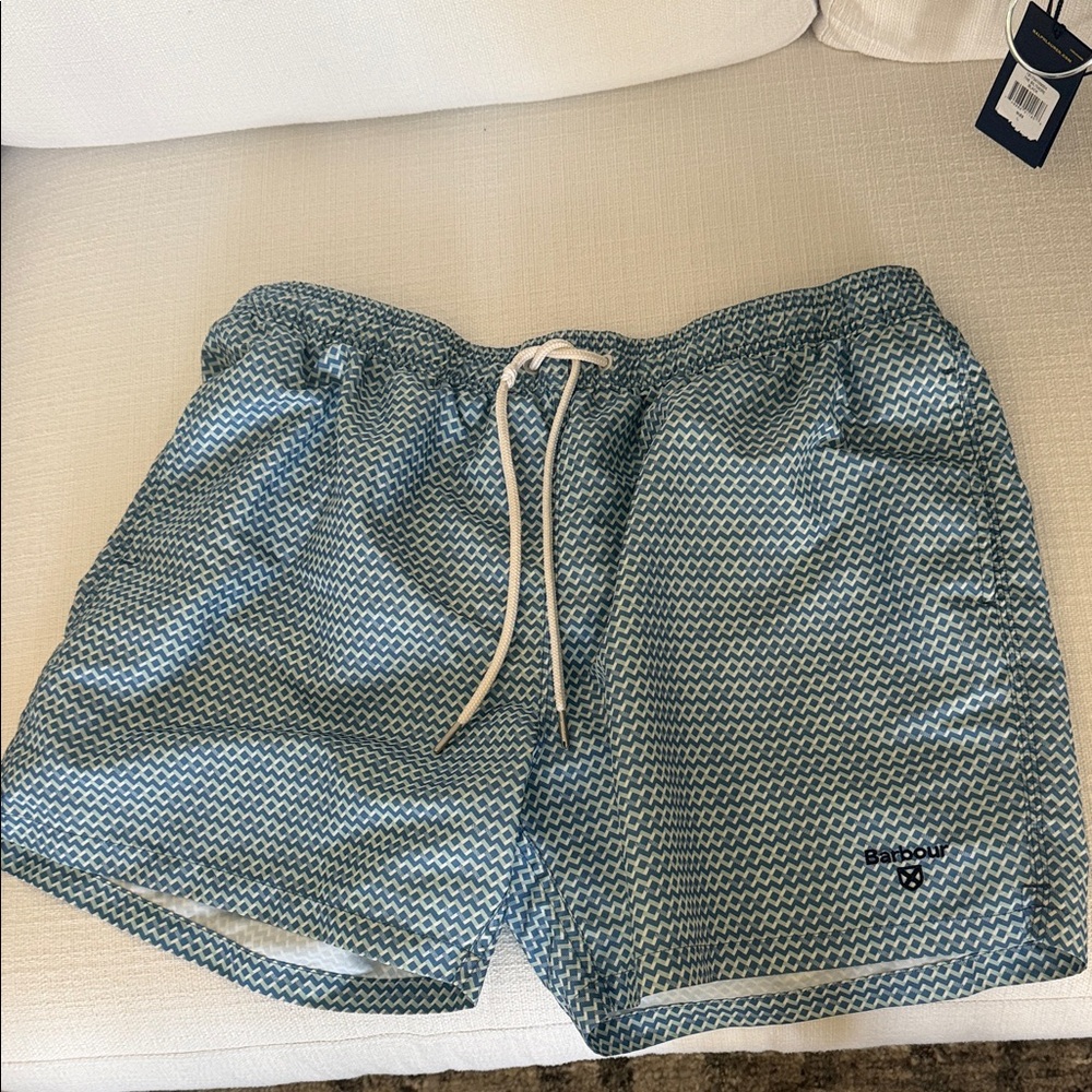 Barbour Teal Patterned Swim Trunks